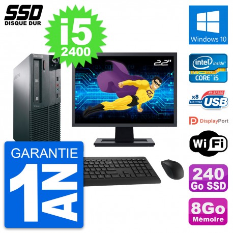 PC Lenovo M81 SFF Ecran 22" Intel Core i5-2400 RAM 8Go SSD 240Go Windows 10 Wifi