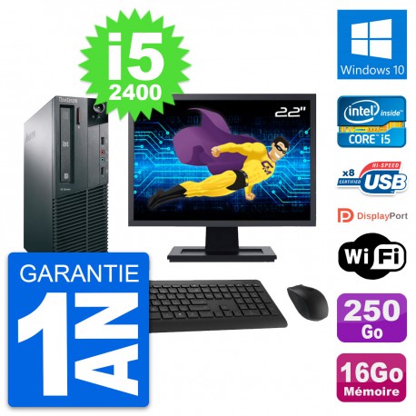 PC Lenovo M81 SFF Ecran 22" Intel i5-2400 RAM 16Go Disque 250Go Windows 10 Wifi