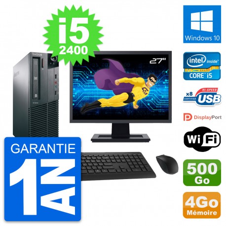 PC Lenovo M81 SFF Ecran 27" Intel i5-2400 RAM 4Go Disque 500Go Windows 10 Wifi