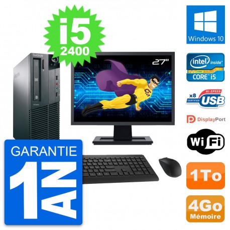 PC Lenovo M81 SFF Ecran 27" Intel i5-2400 RAM 4Go Disque Dur 1To Windows 10 Wifi