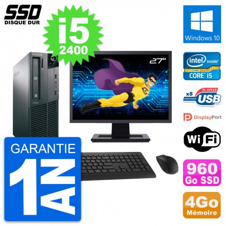 PC Lenovo M81 SFF Ecran 27" Intel Core i5-2400 RAM 4Go SSD 960Go Windows 10 Wifi