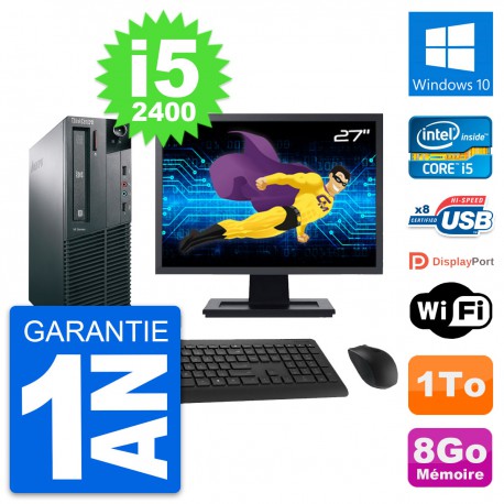 PC Lenovo M81 SFF Ecran 27" Intel i5-2400 RAM 8Go Disque Dur 1To Windows 10 Wifi