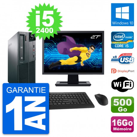 PC Lenovo M81 SFF Ecran 27" Intel i5-2400 RAM 16Go Disque 500Go Windows 10 Wifi