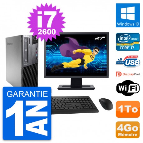 PC Lenovo M81 SFF Ecran 27" Intel i7-2600 RAM 4Go Disque Dur 1To Windows 10 Wifi
