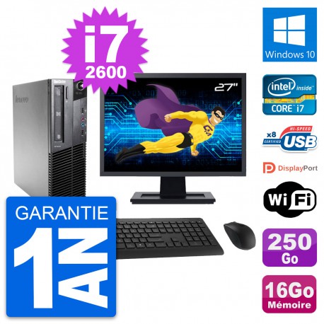 PC Lenovo M81 SFF Ecran 27" Intel i7-2600 RAM 16Go Disque 250Go Windows 10 Wifi