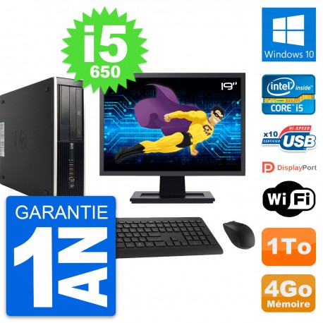 PC HP 8100 SFF Ecran 19" Intel Core i5-650 RAM 4Go Disque 1To Windows 10 Wifi