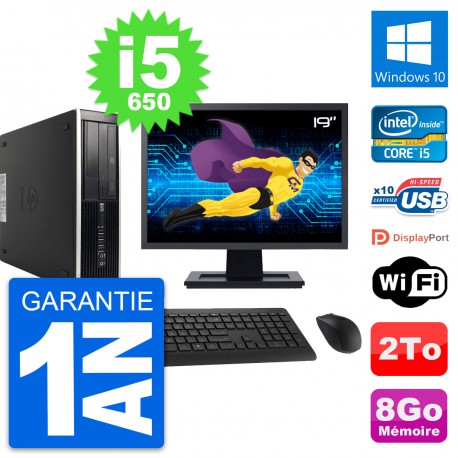 PC HP 8100 SFF Ecran 19" Intel Core i5-650 RAM 8Go Disque 2To Windows 10 Wifi