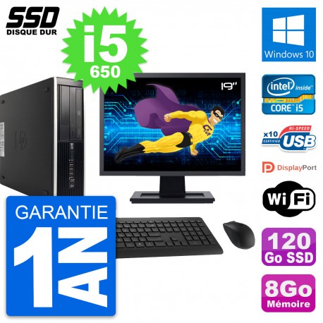 PC HP 8100 SFF Ecran 19" Intel Core i5-650 RAM 8Go SSD 120Go Windows 10 Wifi