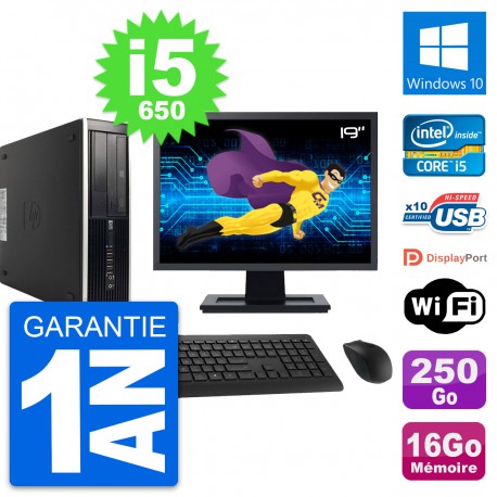 PC HP 8100 SFF Ecran 19" Core i5-650 RAM 16Go Disque 250Go Windows 10 Wifi