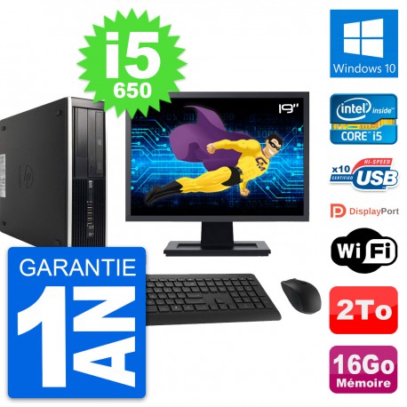 PC HP 8100 SFF Ecran 19" Intel Core i5-650 RAM 16Go Disque 2To Windows 10 Wifi