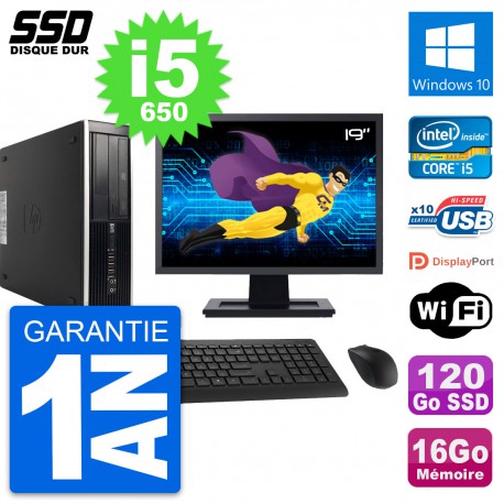 PC HP 8100 SFF Ecran 19" Intel Core i5-650 RAM 16Go SSD 120Go Windows 10 Wifi
