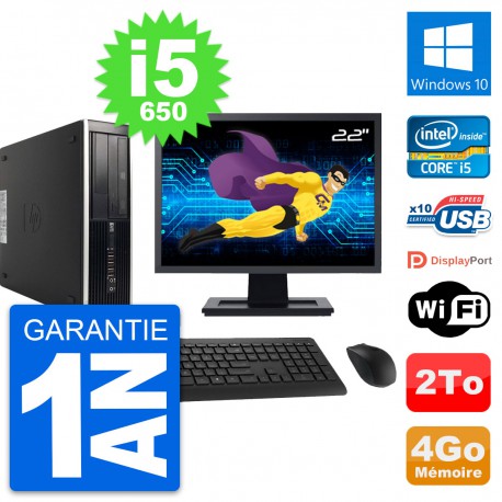 PC HP 8100 SFF Ecran 22" Intel Core i5-650 RAM 4Go Disque 2To Windows 10 Wifi
