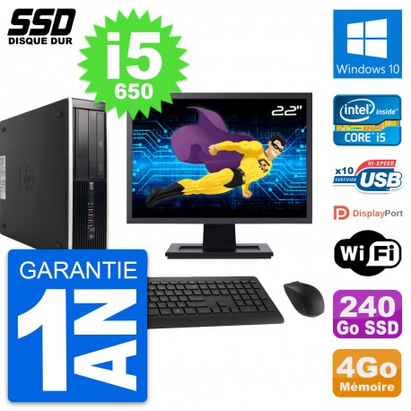 PC HP 8100 SFF Ecran 22" Intel Core i5-650 RAM 4Go SSD 240Go Windows 10 Wifi