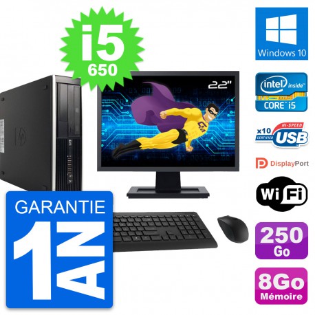 PC HP 8100 Elite SFF Ecran 22" Core i5-650 RAM 8Go Disque 250Go Windows 10 Wifi