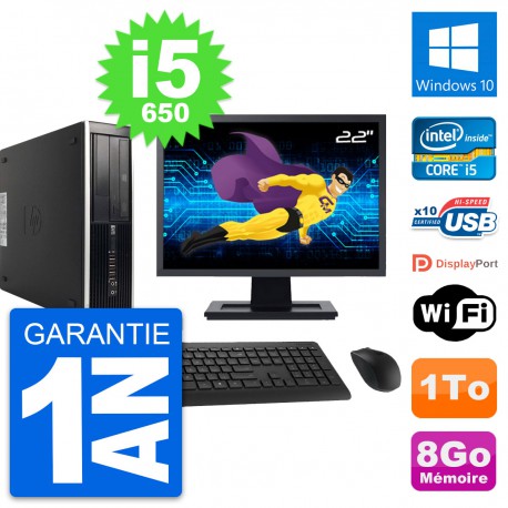 PC HP 8100 SFF Ecran 22" Intel Core i5-650 RAM 8Go Disque 1To Windows 10 Wifi