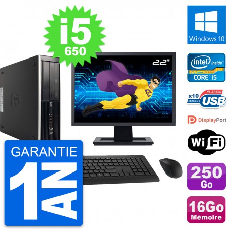 PC HP 8100 SFF Ecran 22" Core i5-650 RAM 16Go Disque 250Go Windows 10 Wifi