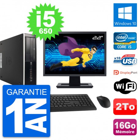 PC HP 8100 SFF Ecran 22" Intel Core i5-650 RAM 16Go Disque 2To Windows 10 Wifi