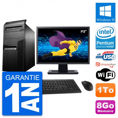 PC Tour Lenovo M93p Ecran 19" Intel G3220 RAM 8Go Disque Dur 1To Windows 10 Wifi
