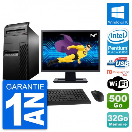 PC Tour Lenovo M93p Ecran 19" Intel G3220 RAM 32Go Disque 500Go Windows 10 Wifi
