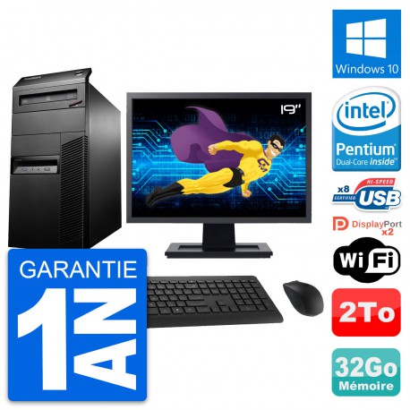 PC Tour Lenovo M93p Ecran 19" Intel G3220 RAM 32Go Disque 2To Windows 10 Wifi