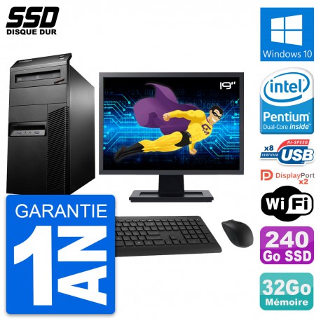 PC Tour Lenovo M93p Ecran 19" Intel G3220 RAM 32Go SSD 240Go Windows 10 Wifi