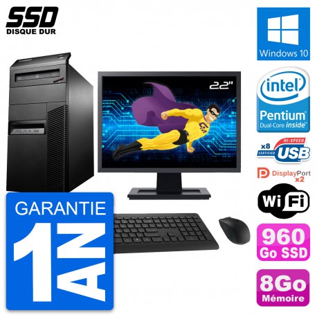 PC Tour Lenovo M93p Ecran 22" Intel G3220 RAM 8Go SSD 960Go Windows 10 Wifi