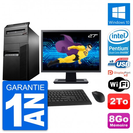 PC Tour Lenovo M93p Ecran 27" Intel G3220 RAM 8Go Disque Dur 2To Windows 10 Wifi