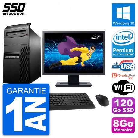 PC Tour Lenovo M93p Ecran 27" Intel G3220 RAM 8Go SSD 120Go Windows 10 Wifi