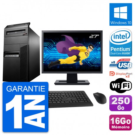 PC Tour Lenovo M93p Ecran 27" Intel G3220 RAM 16Go Disque 250Go Windows 10 Wifi