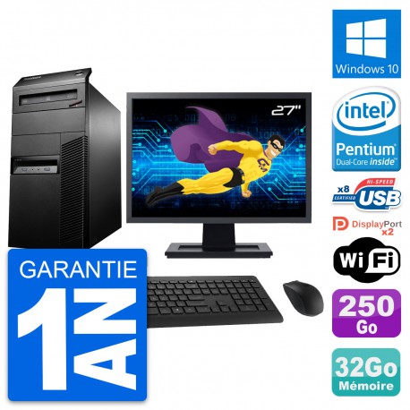 PC Tour Lenovo M93p Ecran 27" Intel G3220 RAM 32Go Disque 250Go Windows 10 Wifi