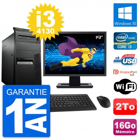 PC Tour Lenovo M93p Ecran 19" Intel i3-4130 RAM 16Go Disque 2To Windows 10 Wifi