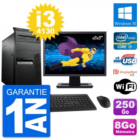 PC Tour Lenovo M93p Ecran 22" Intel i3-4130 RAM 8Go Disque 250Go Windows 10 Wifi