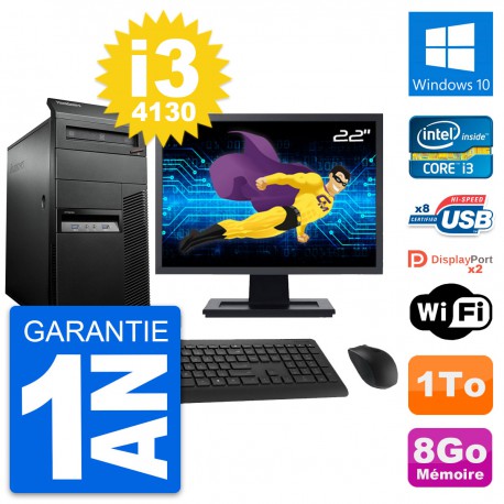 PC Tour Lenovo M93p Ecran 22" Intel i3-4130 RAM 8Go Disque 1To Windows 10 Wifi
