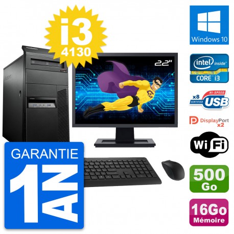 PC Tour Lenovo M93p Ecran 22" Core i3-4130 RAM 16Go Disque 500Go Windows 10 Wifi