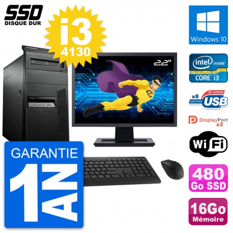 PC Tour Lenovo M93p Ecran 22" Intel i3-4130 RAM 16Go SSD 480Go Windows 10 Wifi