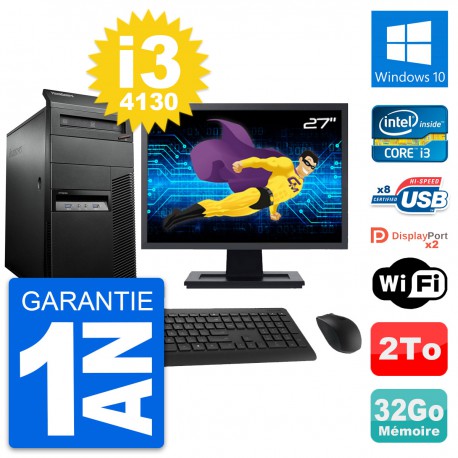 PC Tour Lenovo M93p Ecran 27" Intel i3-4130 RAM 32Go Disque 2To Windows 10 Wifi
