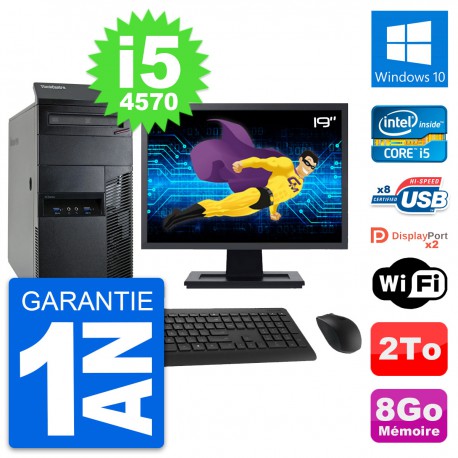 PC Tour Lenovo M93p Ecran 19" Intel i5-4570 RAM 8Go Disque 2To Windows 10 Wifi