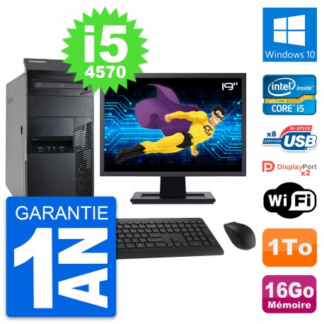 PC Tour Lenovo M93p Ecran 19" Intel i5-4570 RAM 16Go Disque 1To Windows 10 Wifi