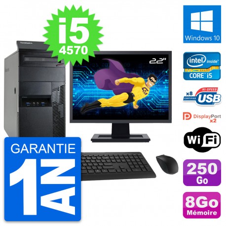 PC Tour Lenovo M93p Ecran 22" Intel i5-4570 RAM 8Go Disque 250Go Windows 10 Wifi