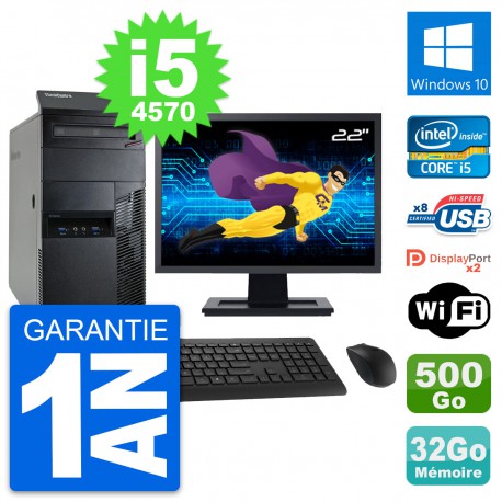 PC Tour Lenovo M93p Ecran 22" Core i5-4570 RAM 32Go Disque 500Go Windows 10 Wifi