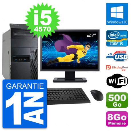 PC Tour Lenovo M93p Ecran 27" Intel i5-4570 RAM 8Go Disque 500Go Windows 10 Wifi