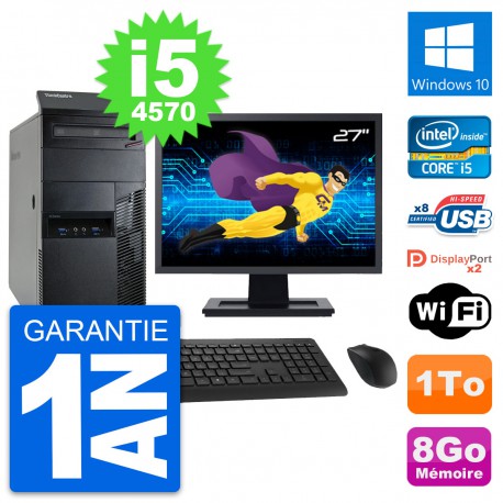 PC Tour Lenovo M93p Ecran 27" Intel i5-4570 RAM 8Go Disque 1To Windows 10 Wifi
