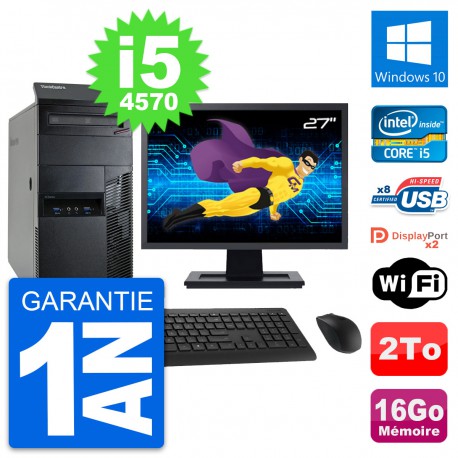 PC Tour Lenovo M93p Ecran 27" Intel i5-4570 RAM 16Go Disque 2To Windows 10 Wifi