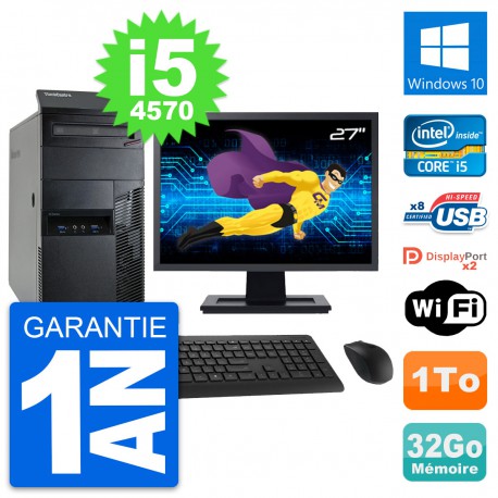 PC Tour Lenovo M93p Ecran 27" Intel i5-4570 RAM 32Go Disque 1To Windows 10 Wifi