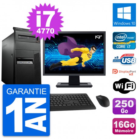 PC Tour Lenovo M93p Ecran 19" Core i7-4770 RAM 16Go Disque 250Go Windows 10 Wifi