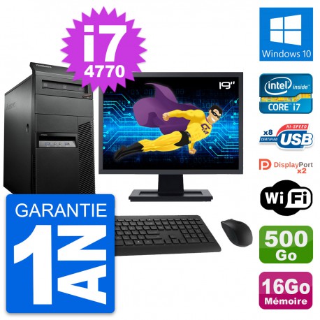 PC Tour Lenovo M93p Ecran 19" Core i7-4770 RAM 16Go Disque 500Go Windows 10 Wifi