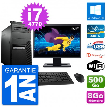 PC Tour Lenovo M93p Ecran 22" Intel i7-4770 RAM 8Go Disque 500Go Windows 10 Wifi