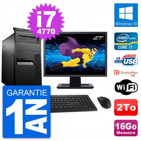 PC Tour Lenovo M93p Ecran 27" Intel i7-4770 RAM 16Go Disque 2To Windows 10 Wifi