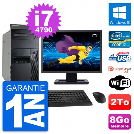 PC Tour Lenovo M93p Ecran 19" Intel i7-4790 RAM 8Go Disque 2To Windows 10 Wifi