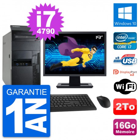 PC Tour Lenovo M93p Ecran 19" Intel i7-4790 RAM 16Go Disque 2To Windows 10 Wifi